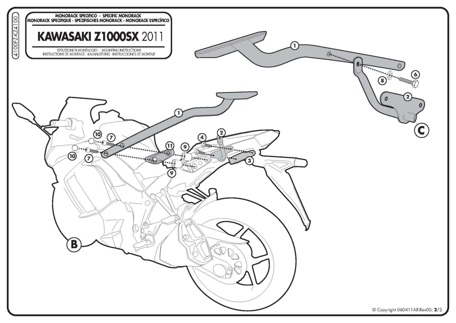 Givi 4100FZ Monorack Sidearms For Kawasaki Ninja Z1000 SX (2011-current) 3 Givi 4100FZ Monorack Sidearms For Kawasaki Ninja Z1000 SX (2011-current) - Image 3