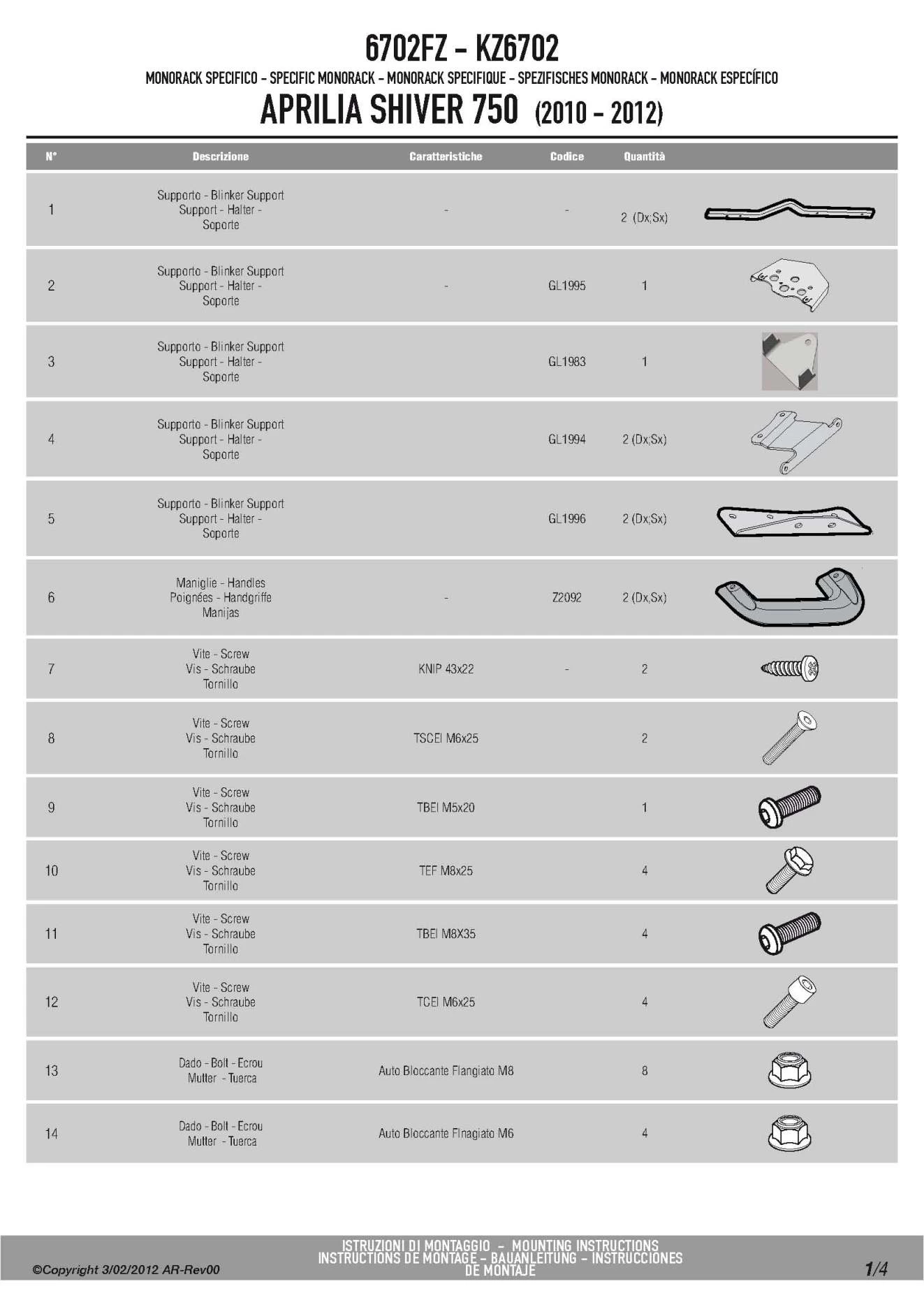 Givi 6702FZ Monorack Sidearms For Aprilia Shiver 750 (2010-current) 2 Givi 6702FZ Monorack Sidearms For Aprilia Shiver 750 (2010-current) - Image 2