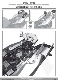 Givi 6702FZ Monorack Sidearms For Aprilia Shiver 750 (2010-current) 8 Givi 6702FZ Monorack Sidearms For Aprilia Shiver 750 (2010-current) -Givi Shop 6702FZ fi 3