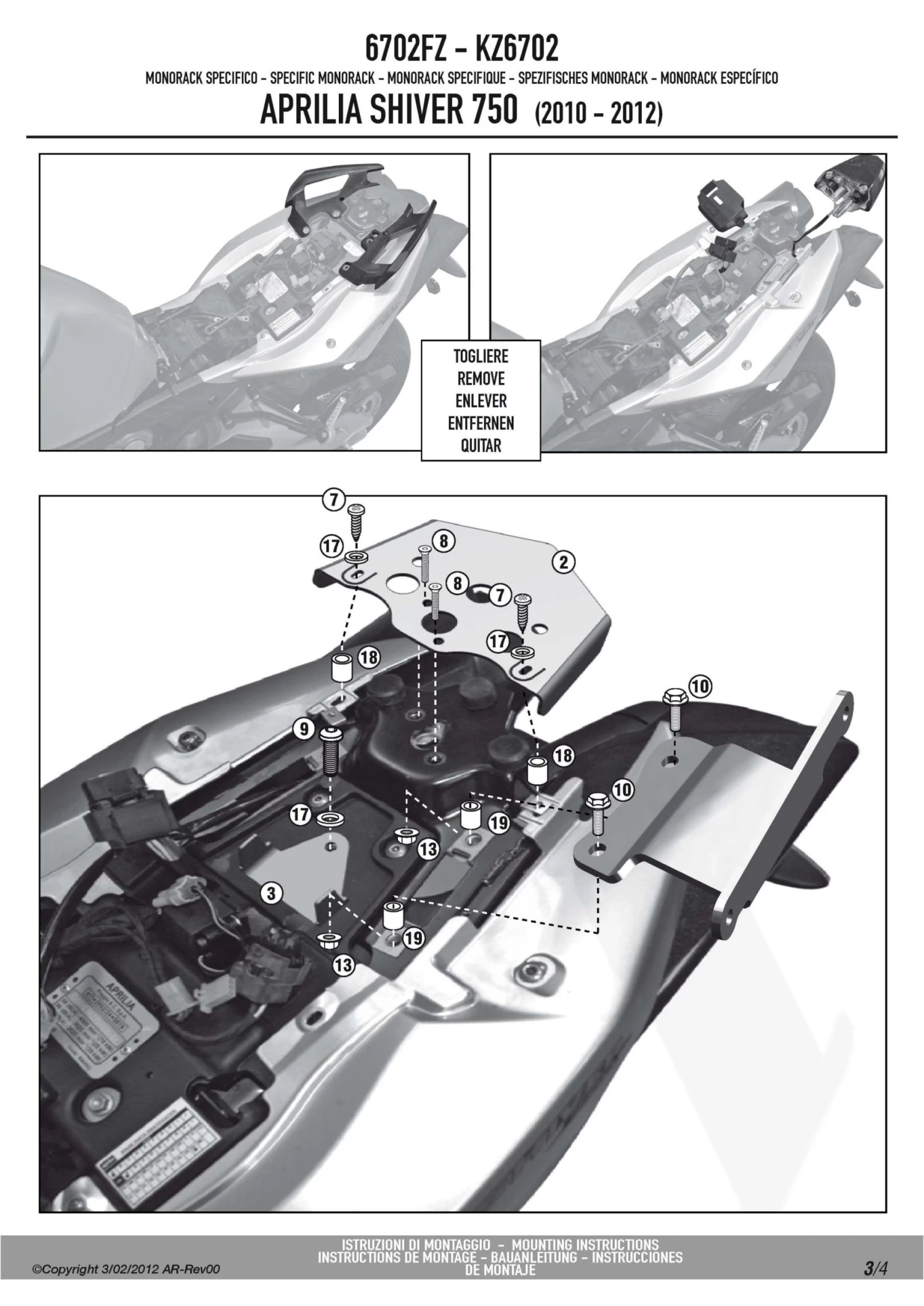 Givi 6702FZ Monorack Sidearms For Aprilia Shiver 750 (2010-current) 4 Givi 6702FZ Monorack Sidearms For Aprilia Shiver 750 (2010-current) - Image 4