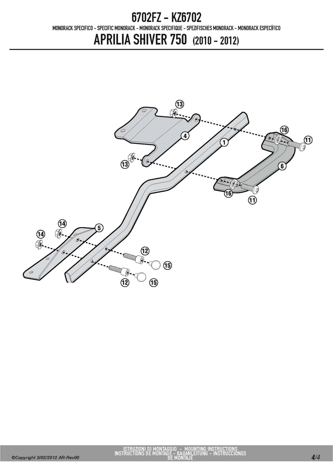 Givi 6702FZ Monorack Sidearms For Aprilia Shiver 750 (2010-current) 5 Givi 6702FZ Monorack Sidearms For Aprilia Shiver 750 (2010-current) - Image 5