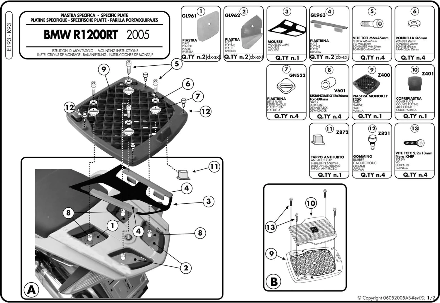 Givi E193 Top Box Adapter Plate Monokey For BMW R1200RT (2005-2013) 2 Givi E193 Top Box Adapter Plate Monokey For BMW R1200RT (2005-2013) - Image 2