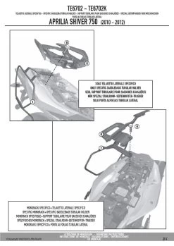 Givi TE6702 Easylock Saddlebag Supports For Aprilia Shiver 750 (2010-current) -Givi Shop TE6702 fi 3