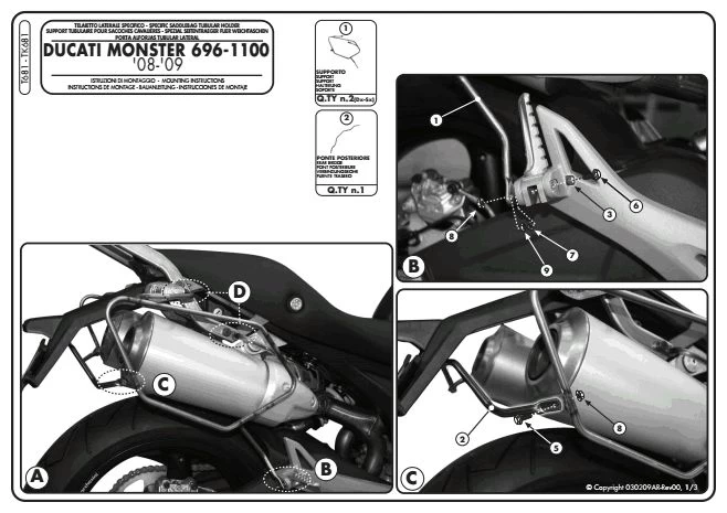 Givi T681 Soft Saddlebag Supports For Ducati Monster 696 / 796 / 1100 (2008-2012) 2 Givi T681 Soft Saddlebag Supports For Ducati Monster 696 / 796 / 1100 (2008-2012) - Image 2