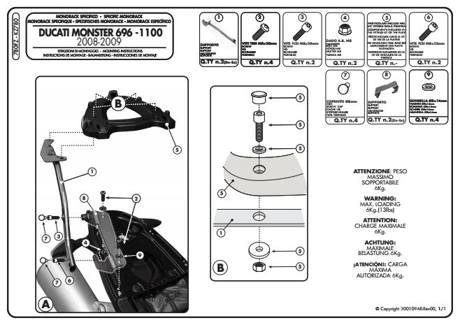 Givi 780FZ Monorack Sidearms Top Case Mounting - Monster 696 / 1100 & EVO 2 Givi 780FZ Monorack Sidearms Top Case Mounting - Monster 696 / 1100 & EVO - Image 2