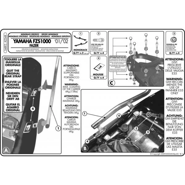 Givi 348FZ Monorack Sidearms For Yamaha FZS 1000 Fazer (2001-2005) 2 Givi 348FZ Monorack Sidearms For Yamaha FZS 1000 Fazer (2001-2005) - Image 2