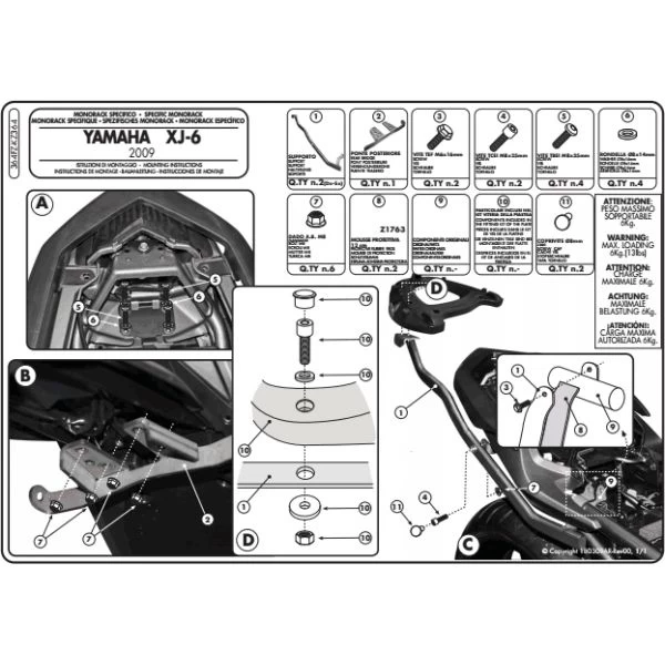 Givi 364FZ Monorack Sidearms For Yamaha XJ6 600 (2009-current) 2 Givi 364FZ Monorack Sidearms For Yamaha XJ6 600 (2009-current) - Image 2