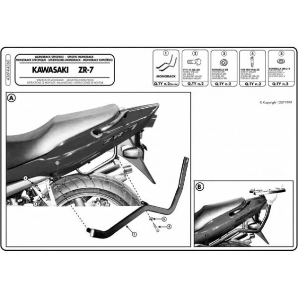 Givi 436F Monorack Sidearms For Kawasaki ZR-7S 750 (1999-2004) 2 Givi 436F Monorack Sidearms For Kawasaki ZR-7S 750 (1999-2004) - Image 2