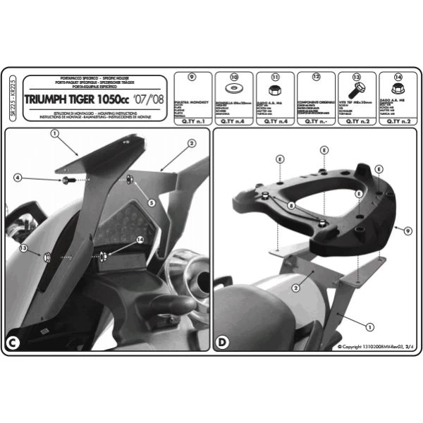 Givi SR225 Specific Rack For Triumph Tiger 1050 (2007-2012) 3 Givi SR225 Specific Rack For Triumph Tiger 1050 (2007-2012) - Image 3